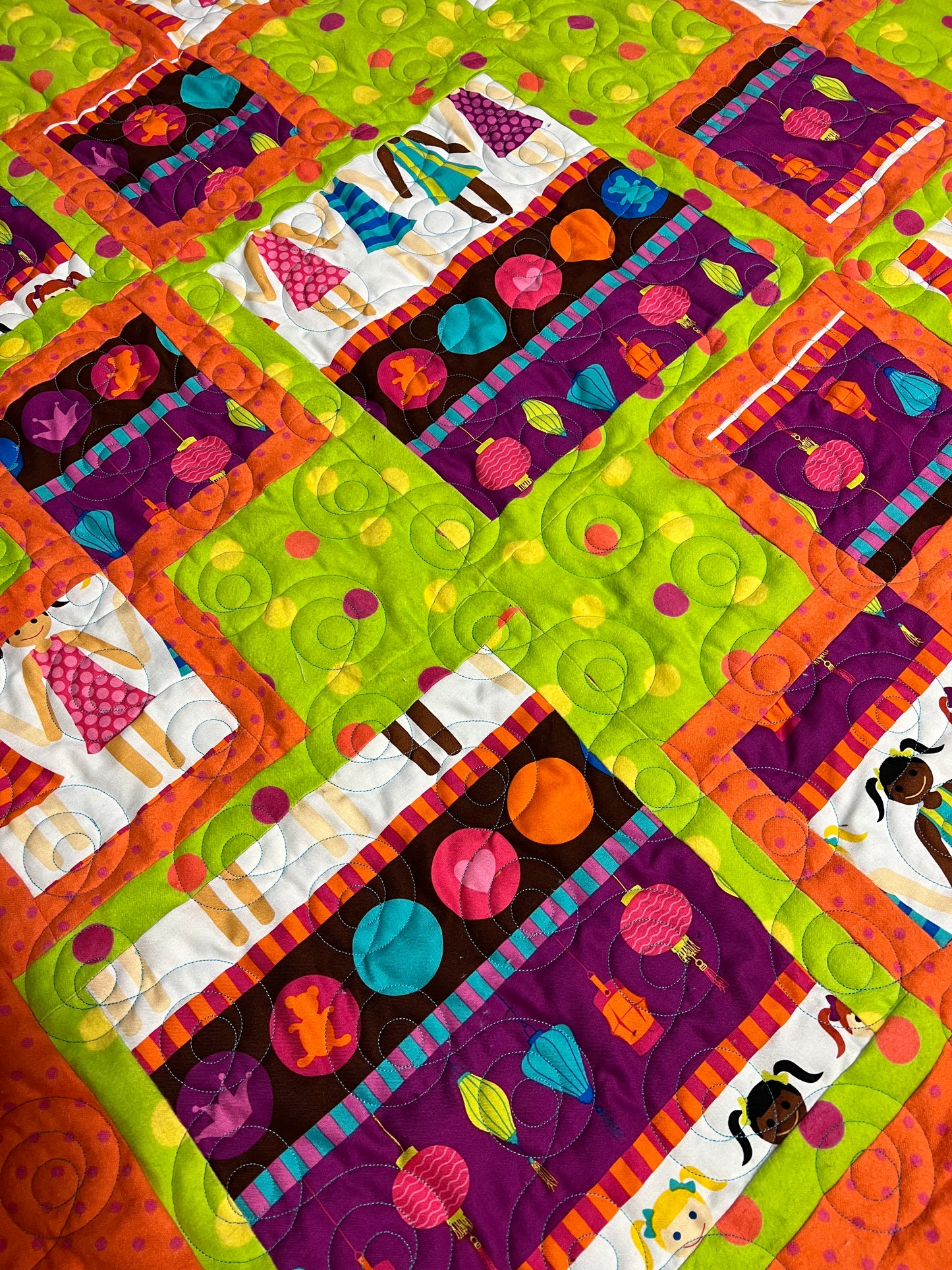 3 yard Easy Street Fun Girls with Green and Orange Dots
