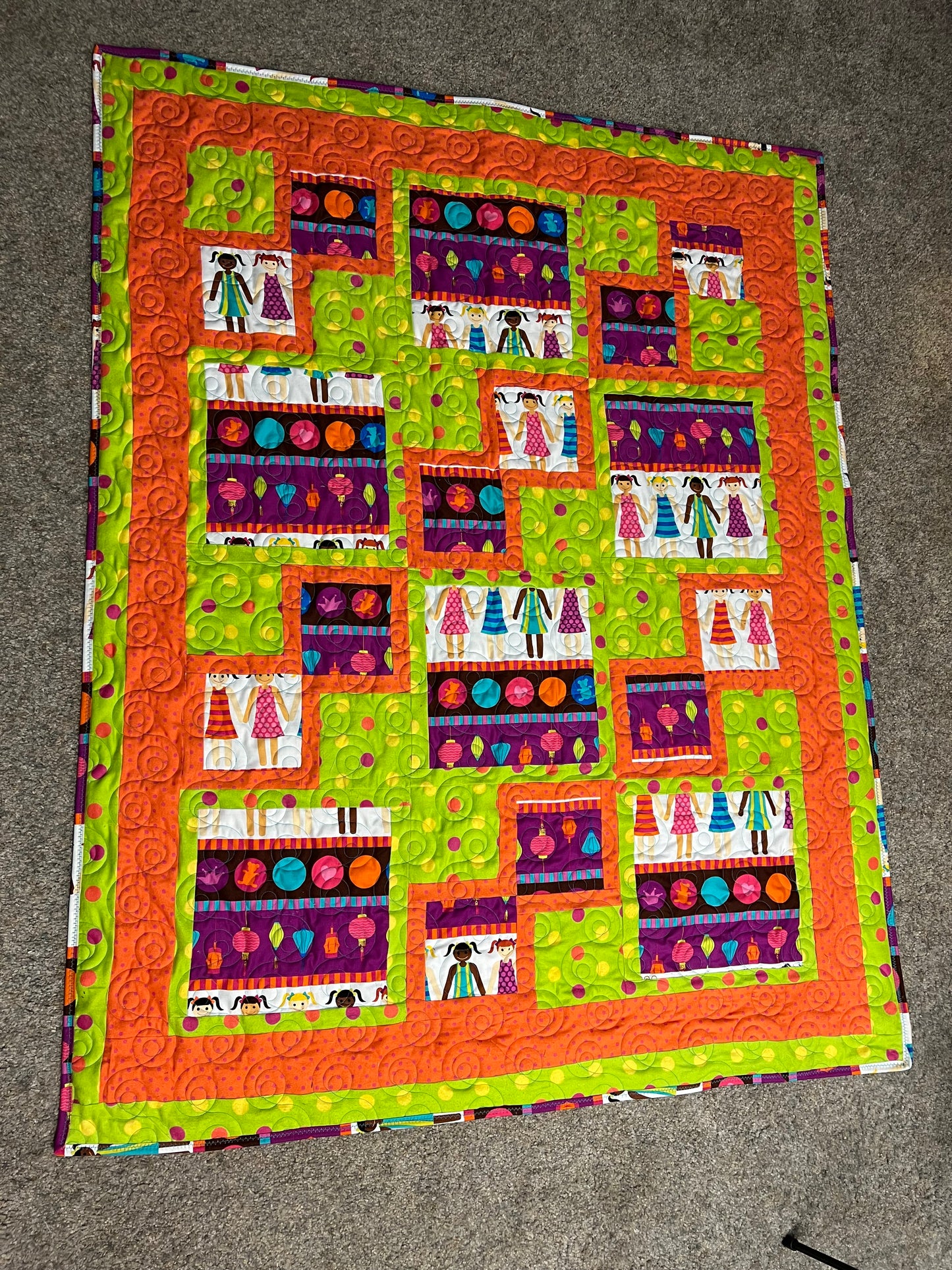 3 yard Easy Street Fun Girls with Green and Orange Dots