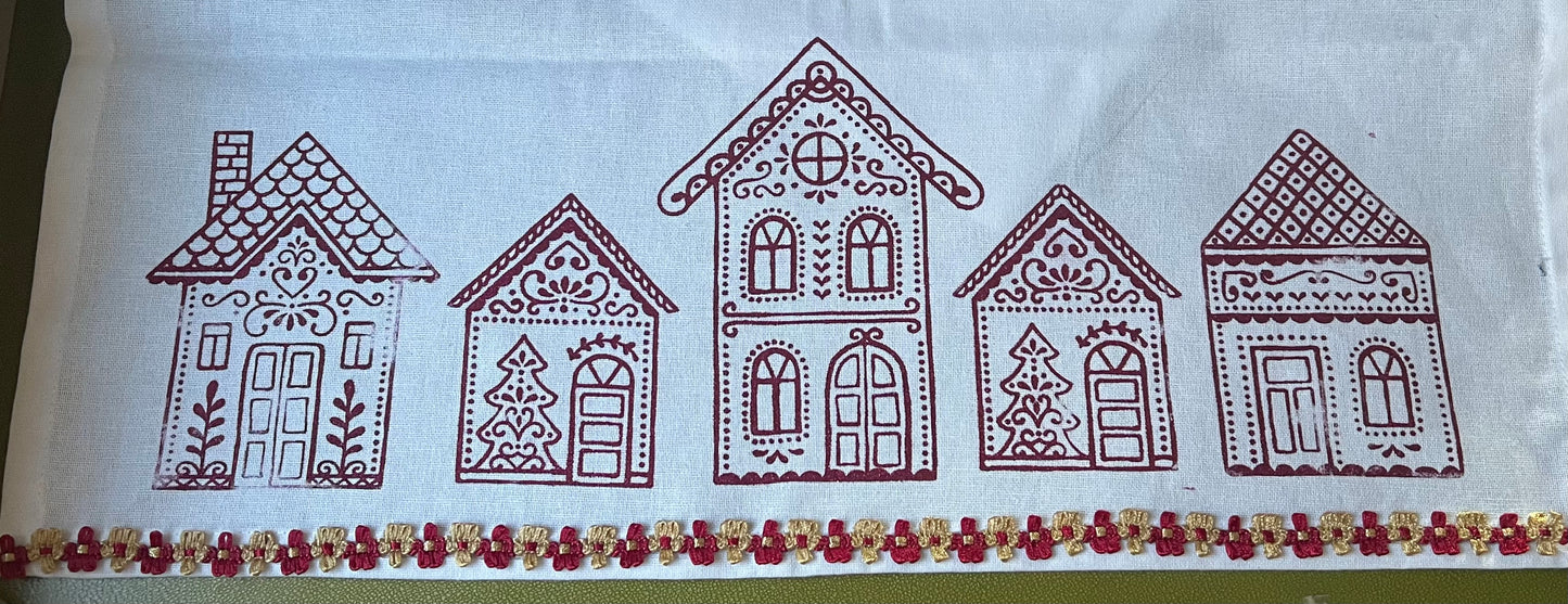 Gingerbread House Tea Towel - Jolene Ink (Cranberry)