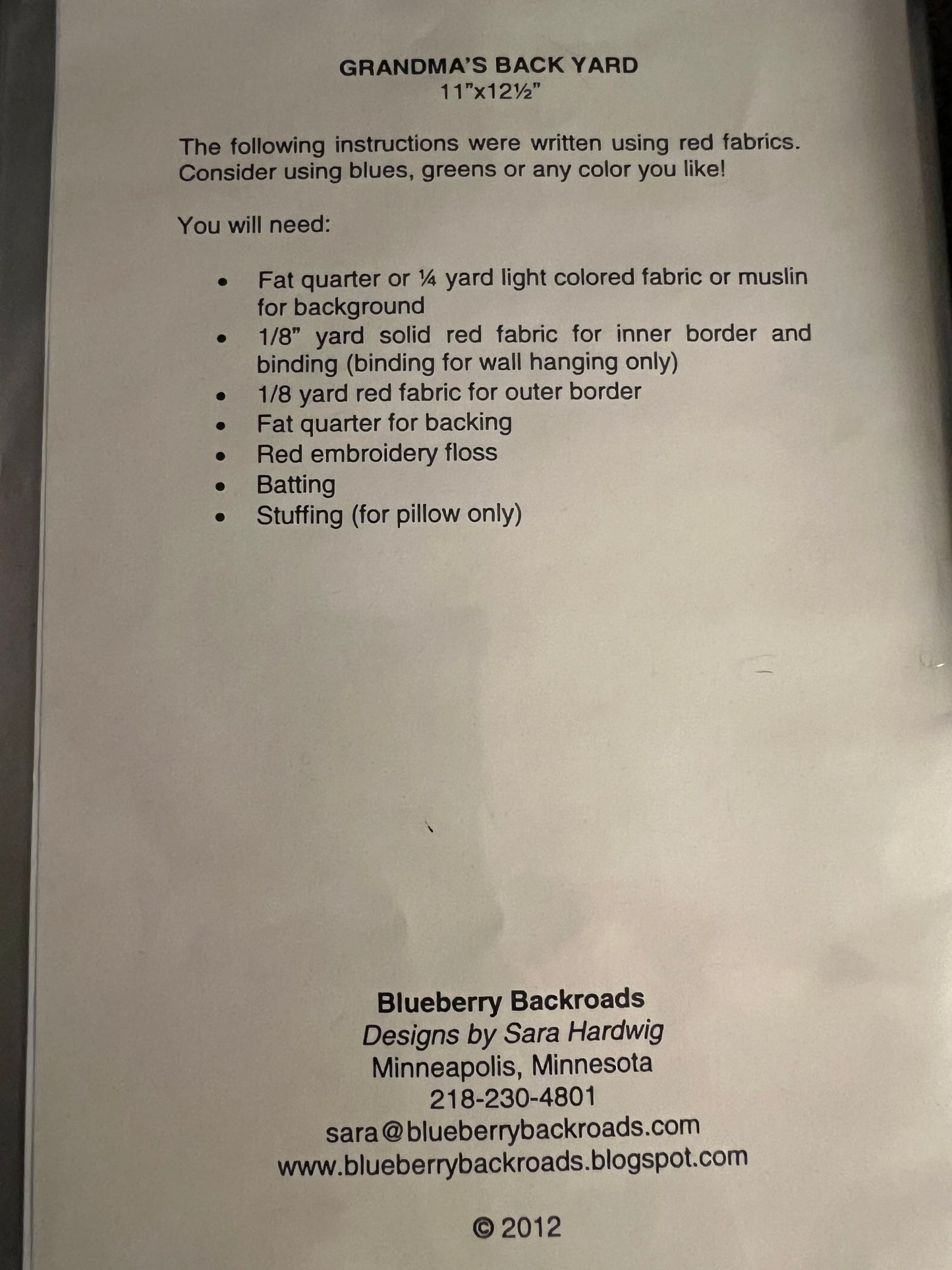 Grandma's Back Yard by Blueberry Backroads Sewing Pattern