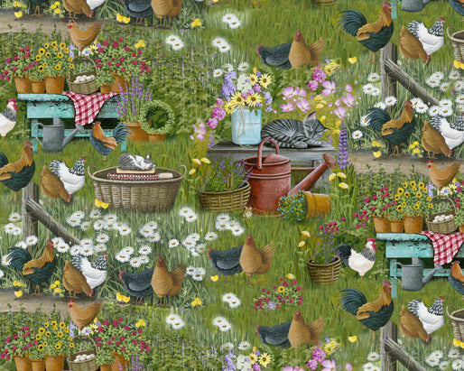 Farm Chickens & Kittens Cotton W43
