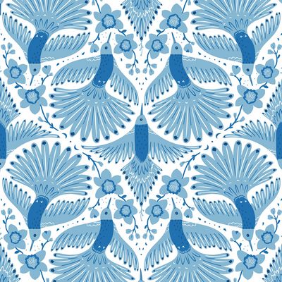 Sapphire Skies- Hummingbirds on White