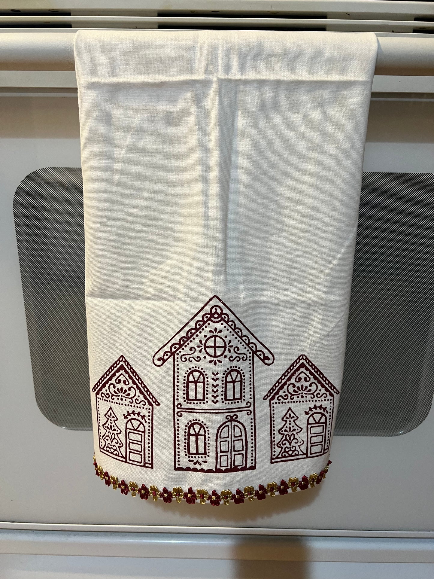 Gingerbread House Tea Towel - Jolene Ink (Cranberry)