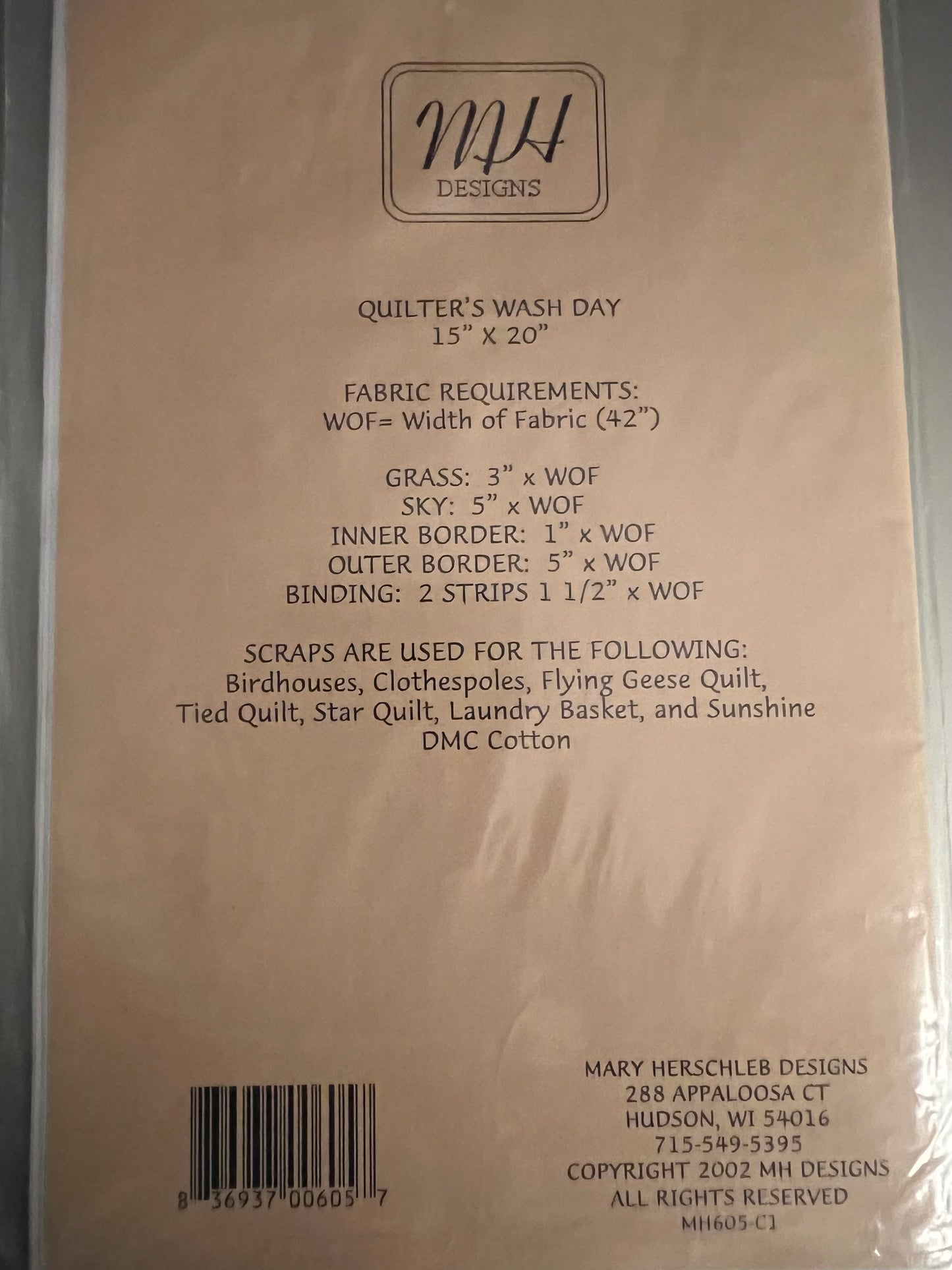 Quilter's Wash Day Sewing Pattern by MH Designs