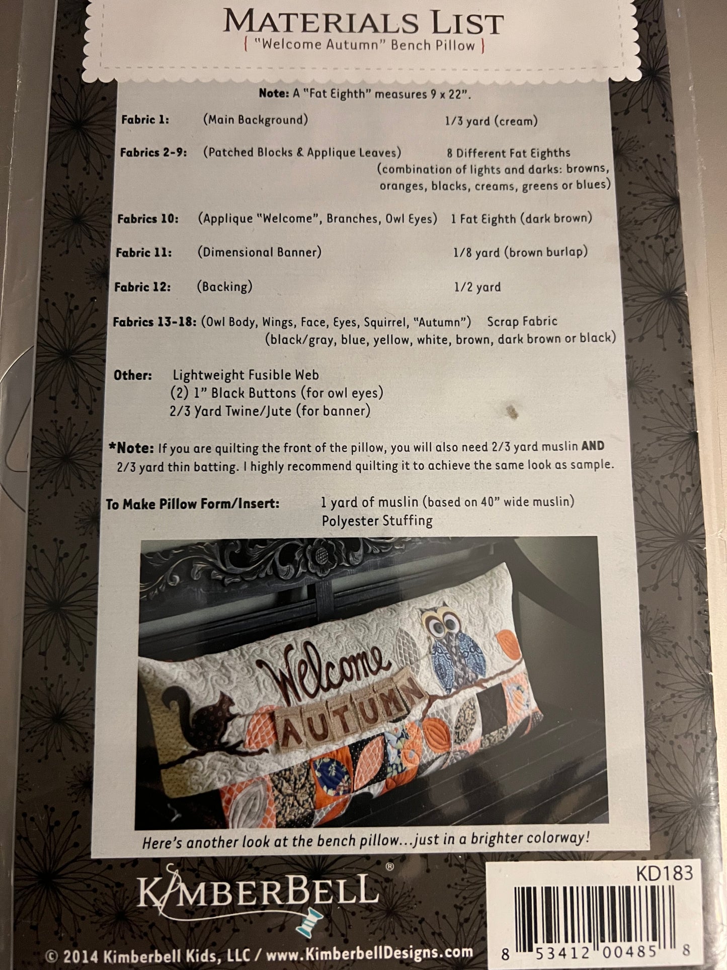 Kimberbell Welcome Autumn! Sewing Pattern