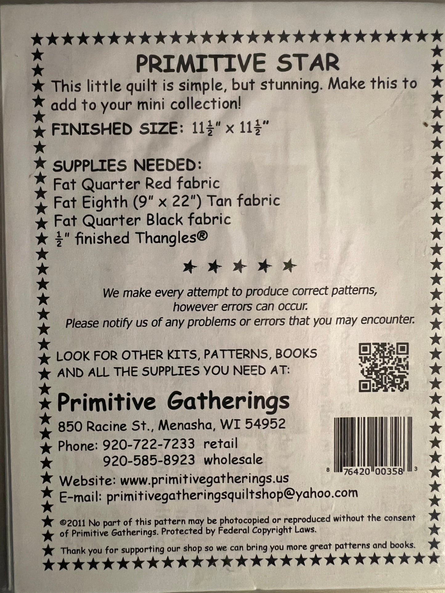 Primitive Gatherings Primitive Star Sewing Pattern