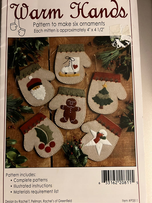 Warm Hands Pattern to Make Six Ornaments Sewing Pattern