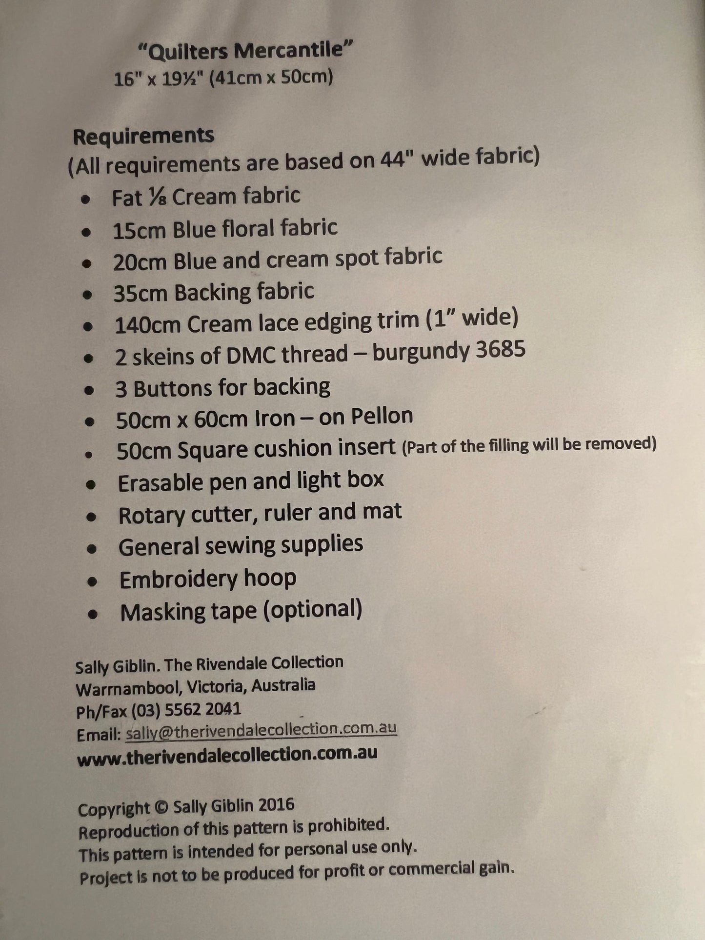 Quilters Mercantile by The Rivendale Collection Sewing Pattern