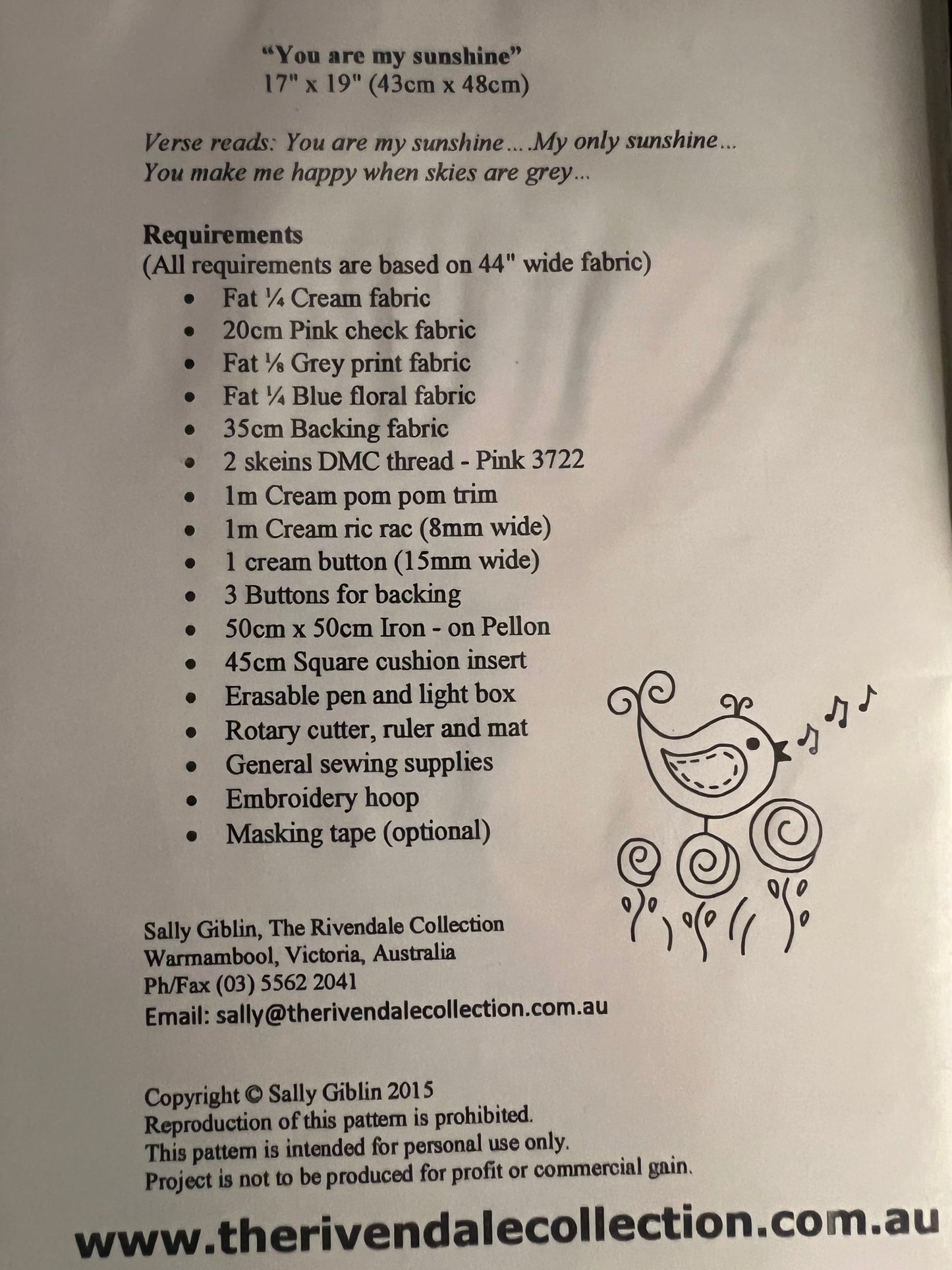 You Are My Sunshine by The Rivendale Collection Sewing Pattern