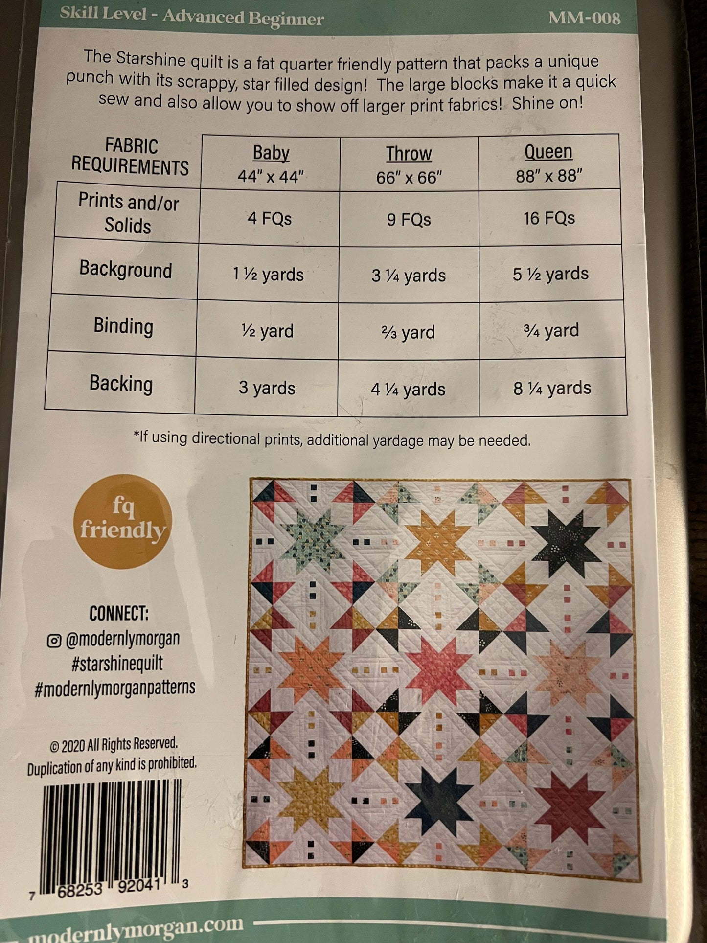 Starshine Quilt Pattern by Modern Morgan - Fat Quarter Friendly