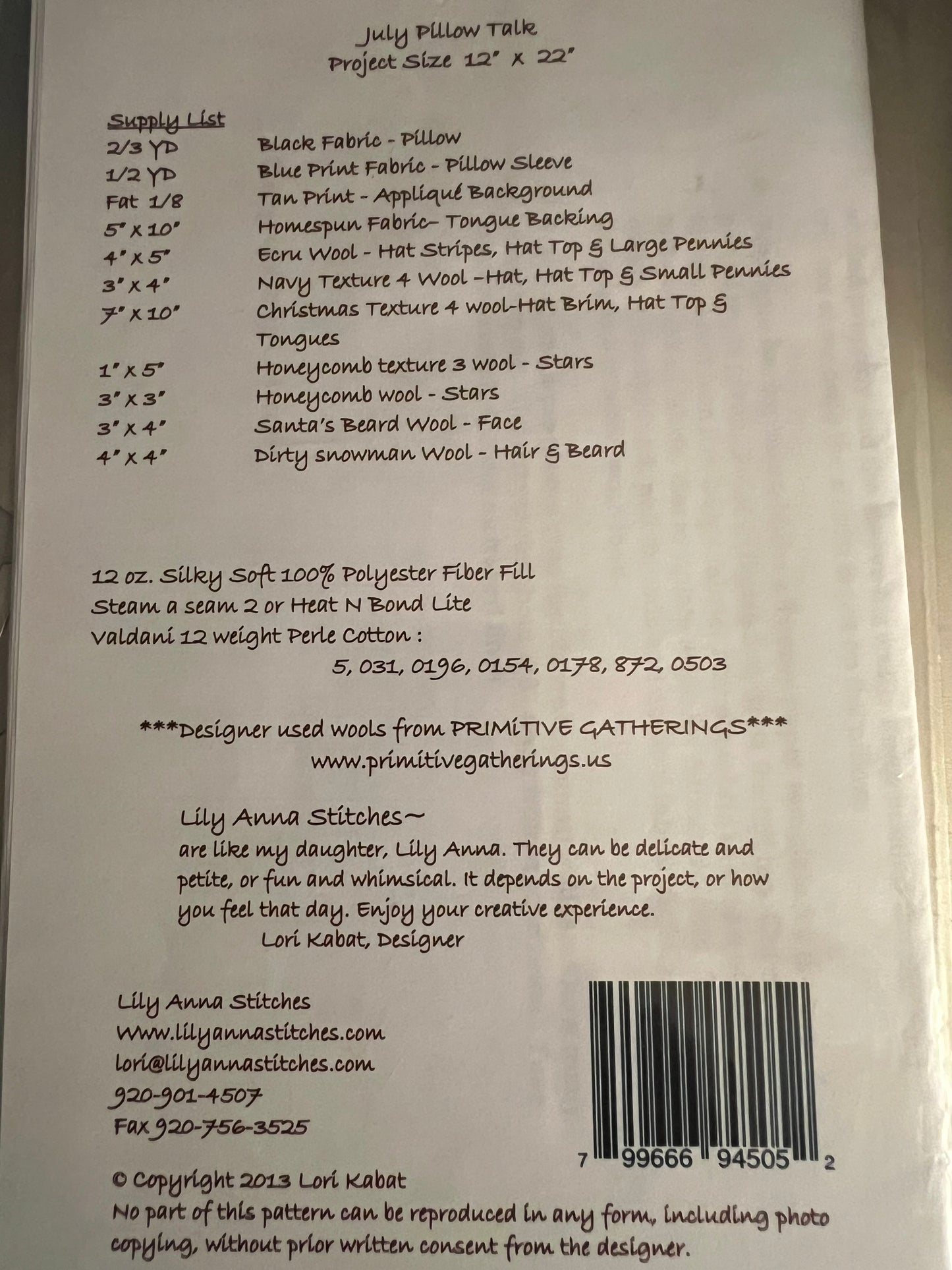 July Pillow Talk by Lily Anna Stitches