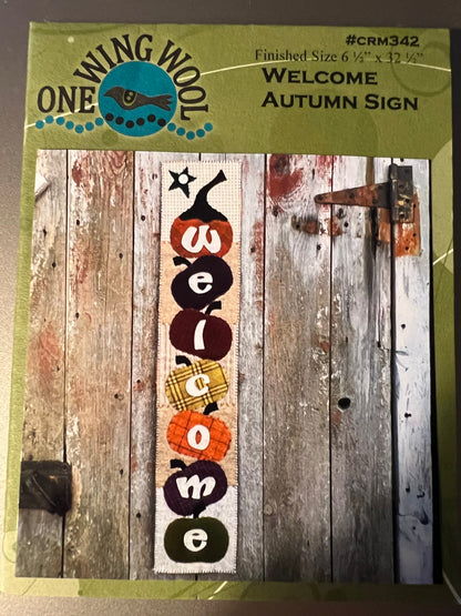 One Wing Wool Welcome Autumn Sign Pattern - CRM342 (6 1/2" x 32 1/2")