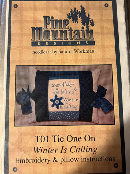 Pine Mountain Designs Tie One On Winter Is Calling - T01 Embroidery & Pillow Pattern