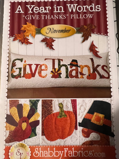 A Year In Words "Give Thanks" Pillow - November Pattern by Shabby Fabrics