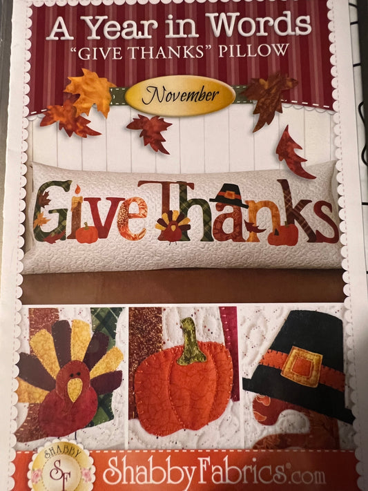 A Year In Words "Give Thanks" Pillow - November Pattern by Shabby Fabrics