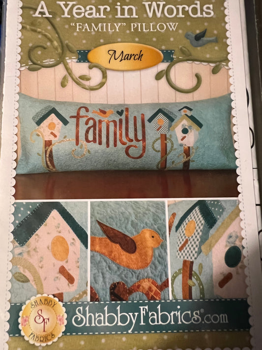 A Year In Words "Family" Pillow - March Pattern by Shabby Fabrics
