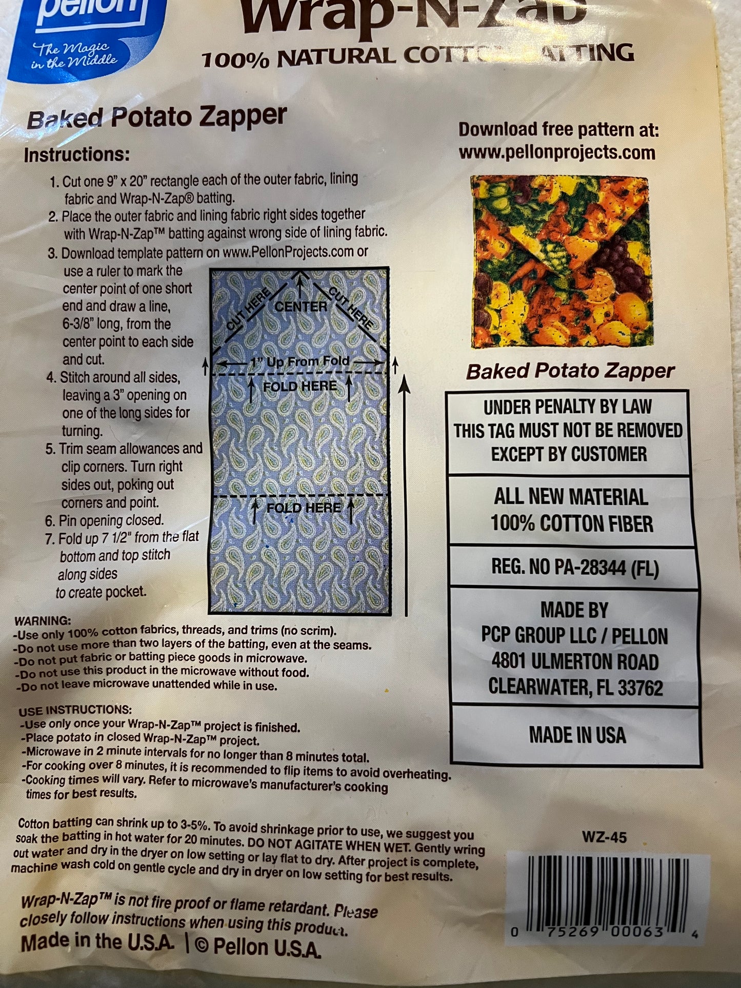 Pellon Wrap N Zap Batting, 48 in x 36 in Package