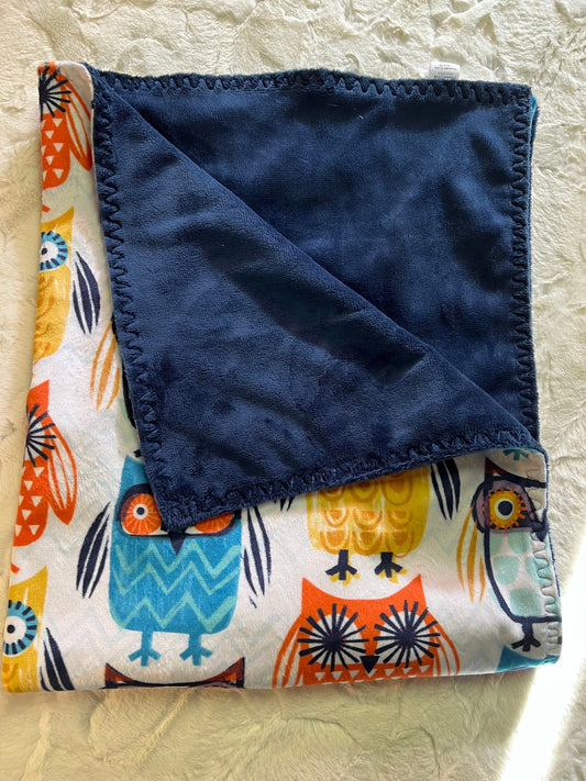 Owls and Navy swaddle blanket 30x36