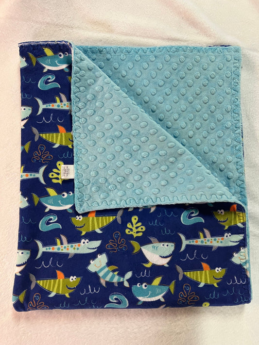 Sharkies and Turquoise Dimple swaddle blanket 30x36